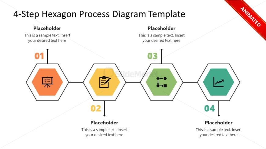 Editable 4-Step Hexagon Process Diagram Slide