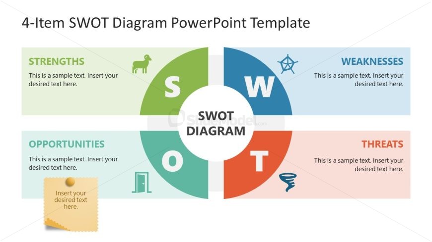 4-Item SWOT Diagram Template PPT Slide 