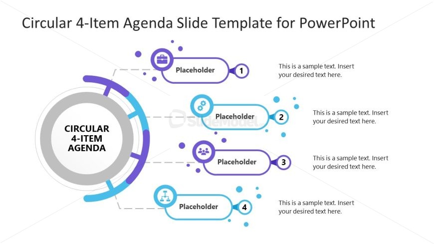 Circular 4-Item Agenda Slide Template for Presentation 