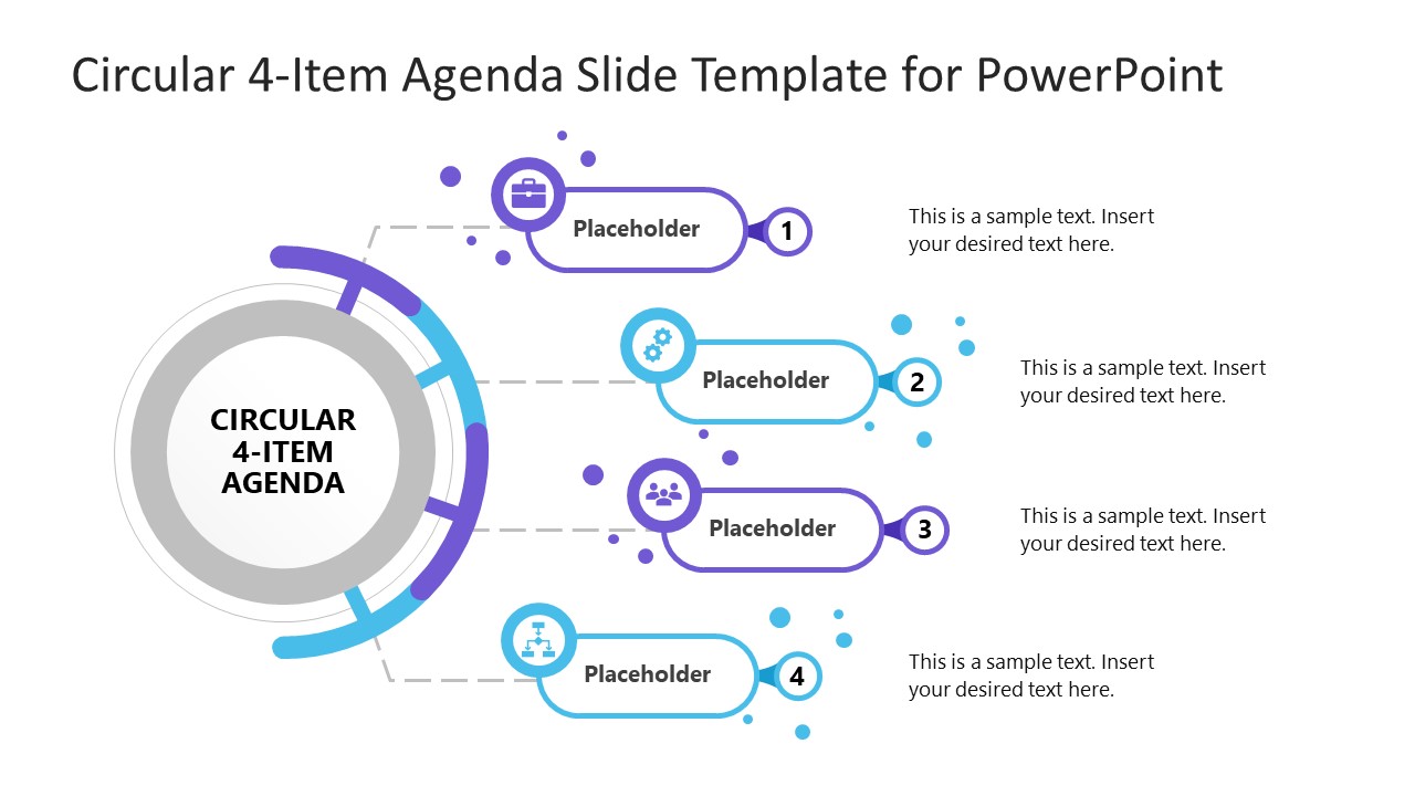 Editable Circular 4-Item Agenda PPT Template