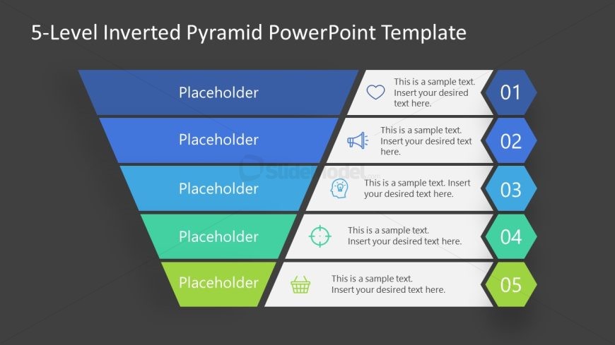 Creative Five Levels Inverted Pyramid Diagram Template