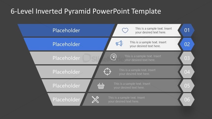 6-Level Inverted Pyramid Diagram PowerPoint Slide