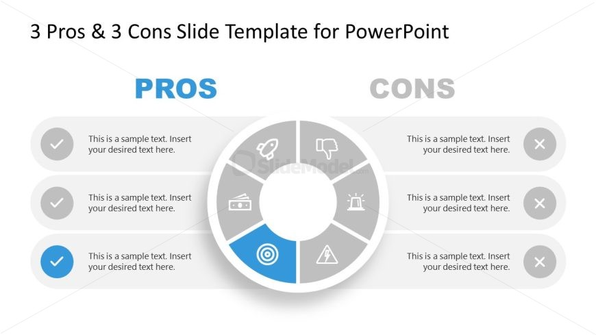 Customizable 3 Pros & 3 Cons Slide PPT Template