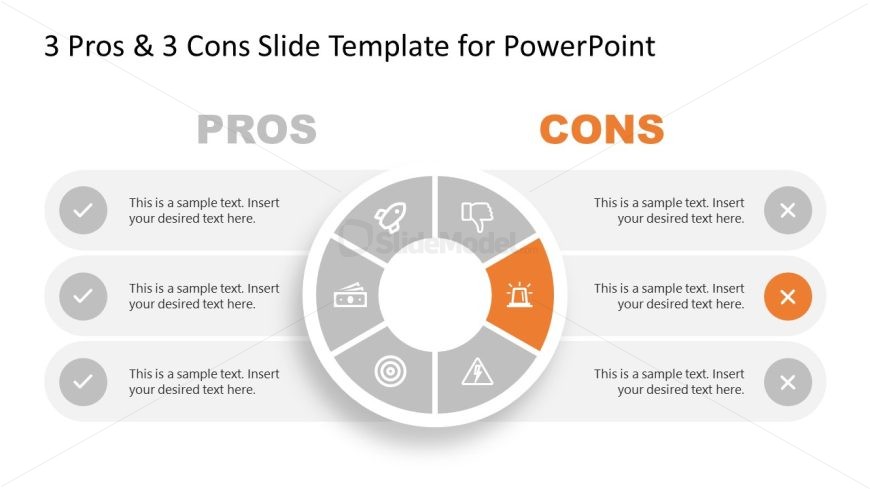 3 Pros & 3 Cons PowerPoint Template Slide