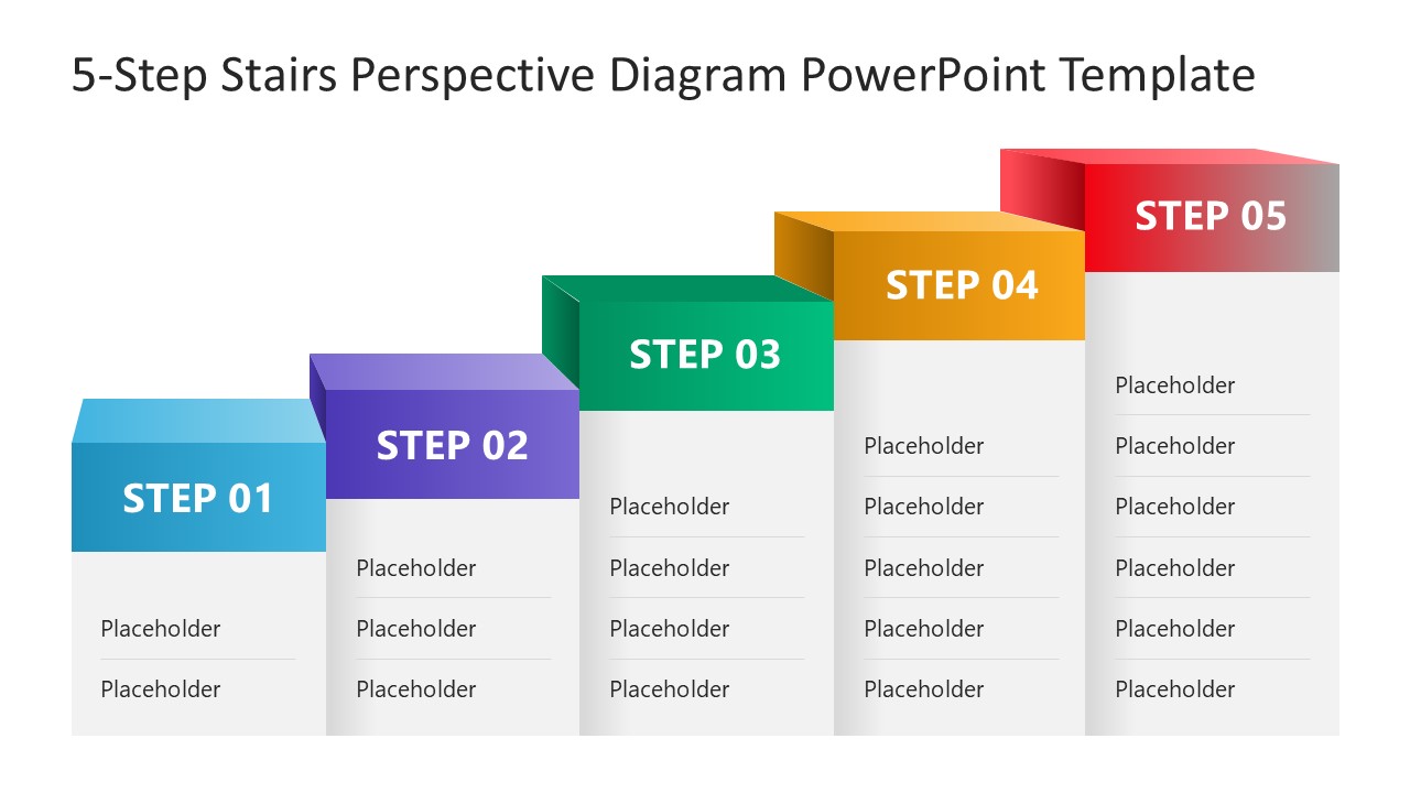 5-Step Perspective Staircase Process Diagram PowerPoint Template