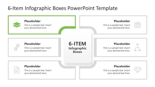 Item 1 Spotlight Slide – 6-Item Infographic Boxes Template