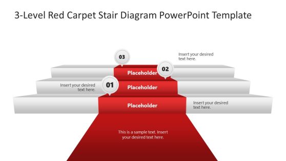 3-Level Red Carpet Stair Diagram PowerPoint Template