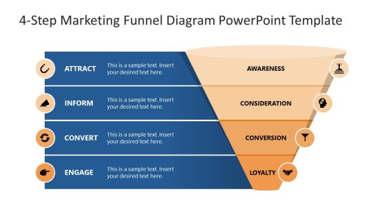 Editable 4-Step Marketing Funnel Diagram Template