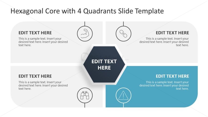 Customizable Hexagonal Core - 4 Quadrants PPT Template 