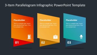 Editable 3-Item Parallelogram Infographic Slide 