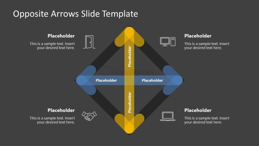 PPT Blue and Yellow Arrows Diamond Shape Diagram