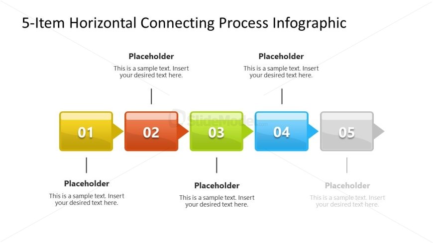 5-Item Horizontal Connected Process Template Slide 