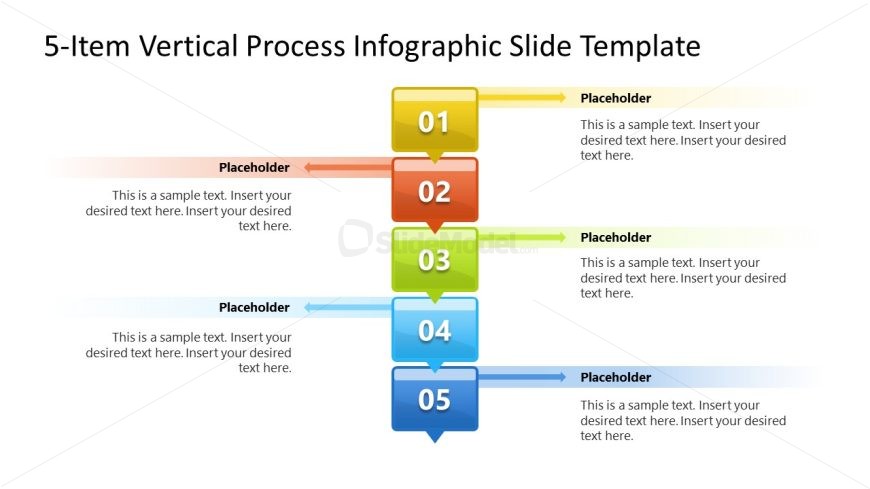 5-Item Vertical Connected Process Diagram PPT Slide 