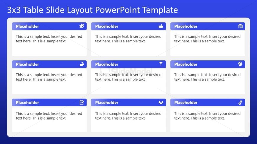 Table Diagram with 3x3 Format for PPT Presentation