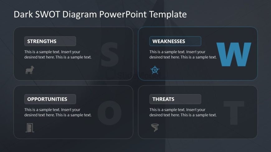 Weaknesses Slide - Dark SWOT Analysis