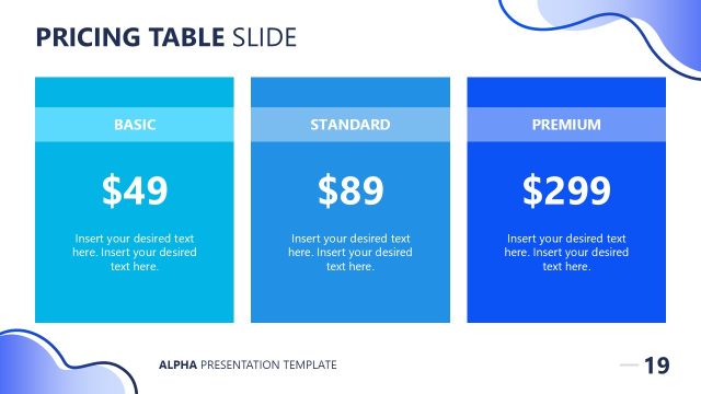 Pricing Table Slide with Three Columns