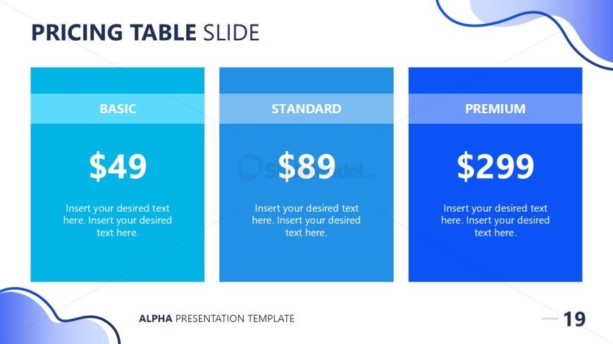 Pricing Table Slide with Three Columns - Alpha Presentation Template