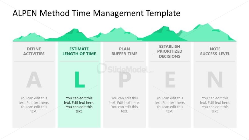Editable ALPEN Method Time Management PPT Template