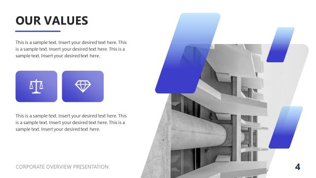 Our Values Infographics Slide – Blue Corporate Overview Template