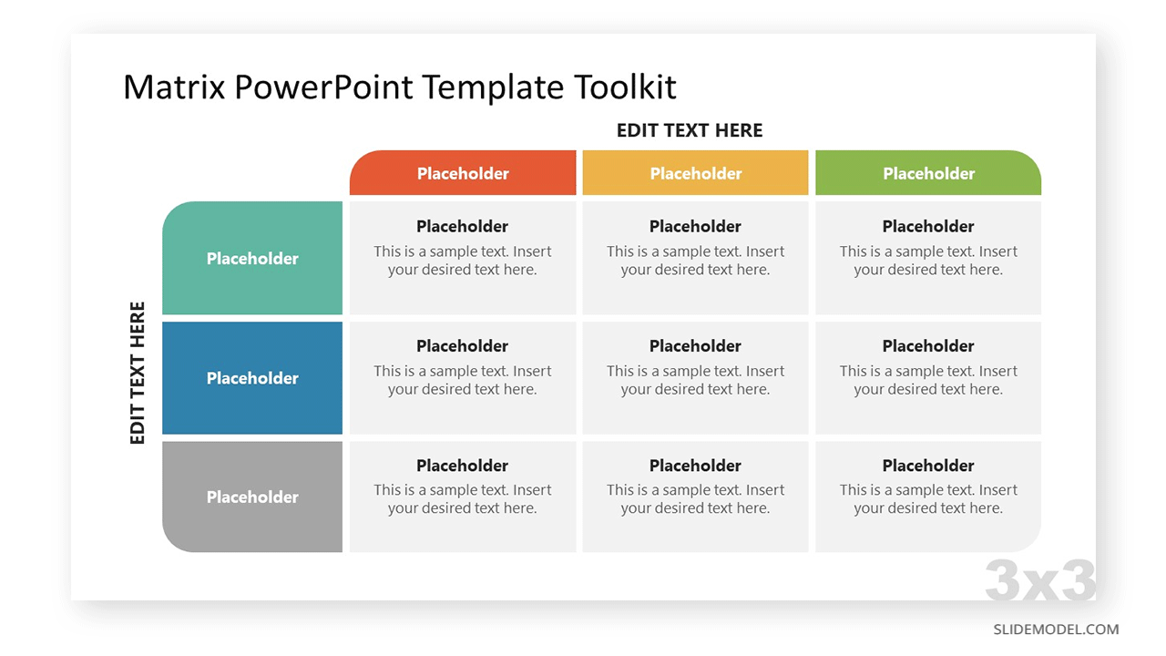 Example of a 3x3 matrix PowerPoint template slide