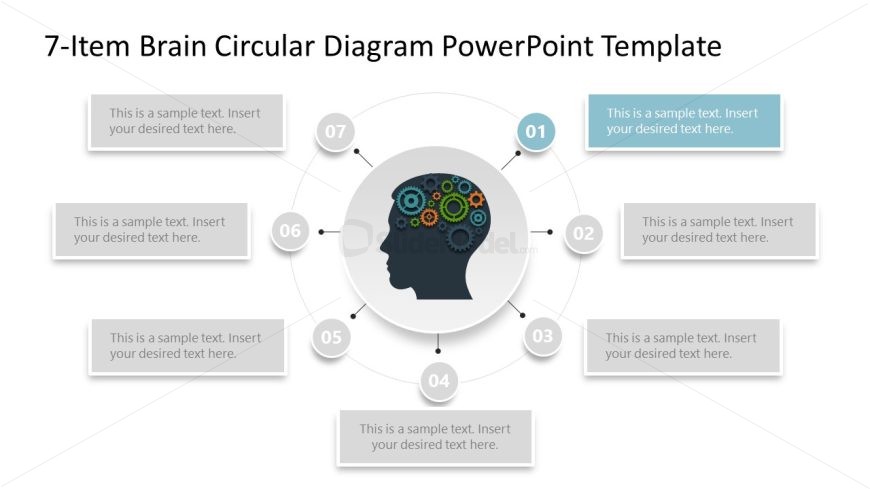 7-Item Brain Circular Diagram Template for PowerPoint