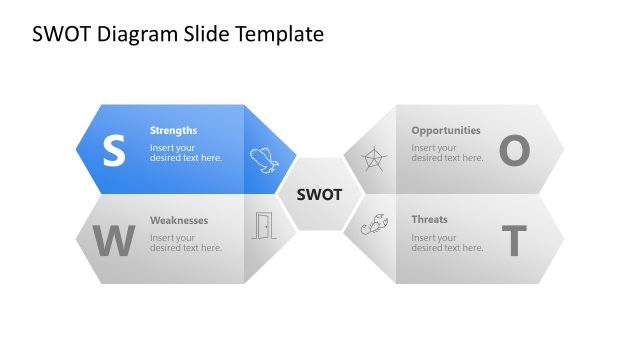 Editable Hexagonal SWOT Diagram PPT Template