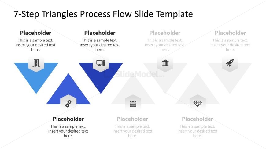 Slide with Spotlight Effect - 7-Step Triangles Process Flow Template