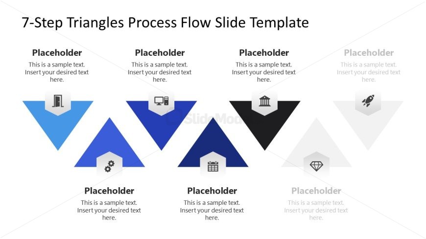 Editable 7-Step Triangles Process Flow PPT Slide