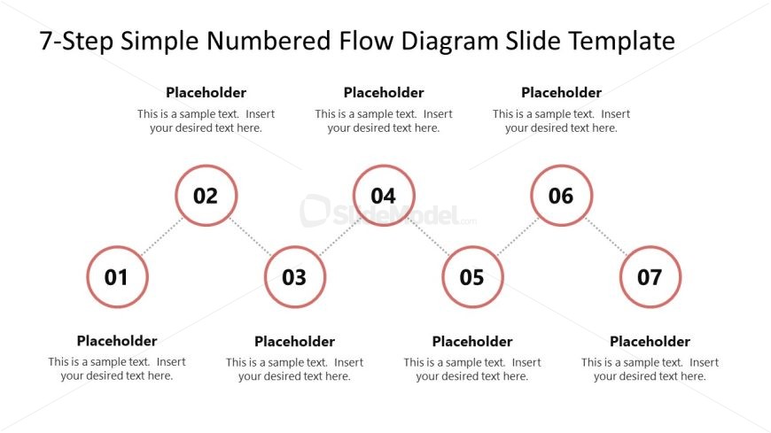 Editable 7-Step Simple Numbered Flow Diagram PowerPoint Slide