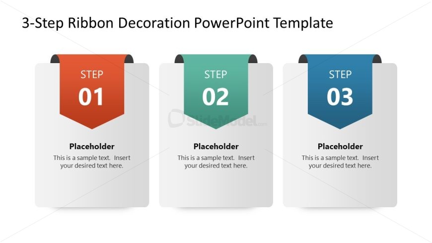 3-Step Ribbon Decoration Template for PowerPoint