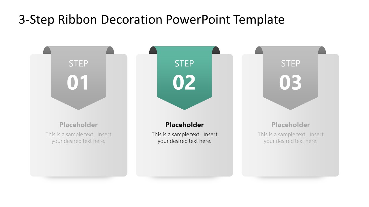 3-Step Ribbon Decoration PowerPoint Template