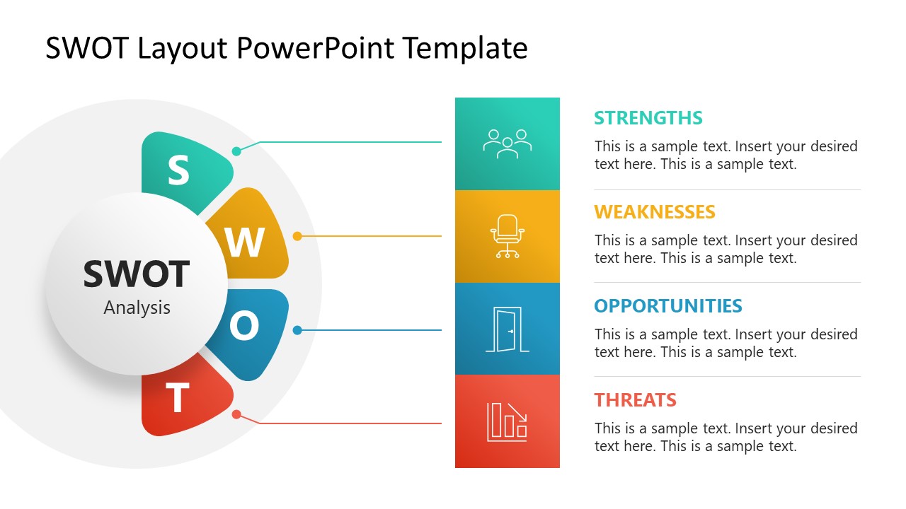 SWOT Layout PowerPoint Slide with Circular Diagram 