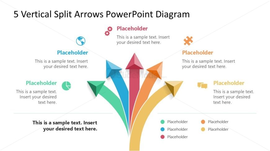 5 Vertical Split Arrows Template PPT Slide