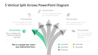 5 Vertical Split Arrows PowerPoint Slide with Spotlight Effect 