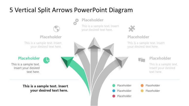 Editable 5 Vertical Split Arrows PPT Template - SlideModel