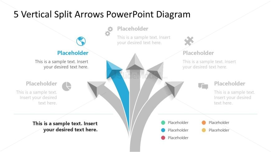 5 Vertical Split Arrows Template with Focus Slide