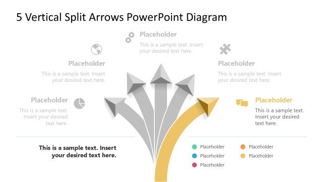 5 Vertical Split Arrows Template for PowerPoint