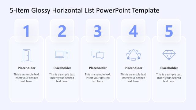 Editable 5-Item Glossy Horizontal List PPT Template