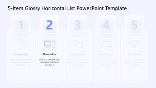 Spotlight Effect Slide - 5-Item Glossy Horizontal List Template for PowerPoint 