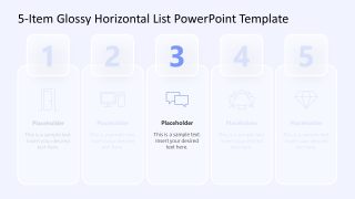 5-Item Glossy Horizontal List Template PPT Slide 