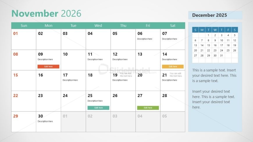 2026 Calendar Slide PPT Layout