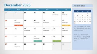 2026 Calendar With Sunday as First Day Template 