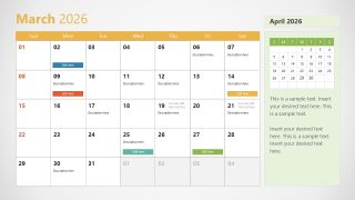 2026 Calendar Presentation Template With Sunday as First Day