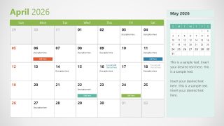 2026 Calendar Template With Sunday as First Day