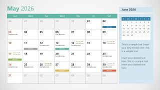 Editable 2026 Calendar Presentation Template With Sunday as First Day