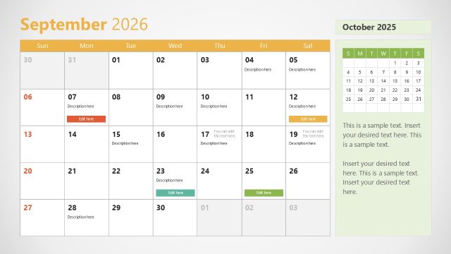 2026 Calendar Template Slide for September