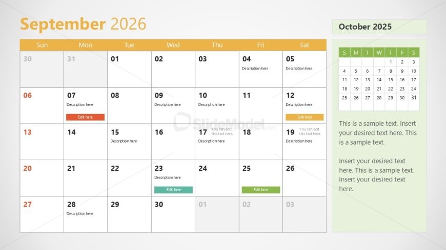 September Slide for 2026 Calender