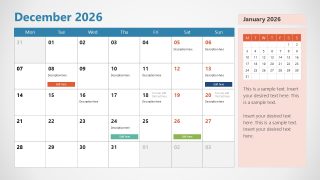 Simple 2026 Calendar PPT Slide Layout 