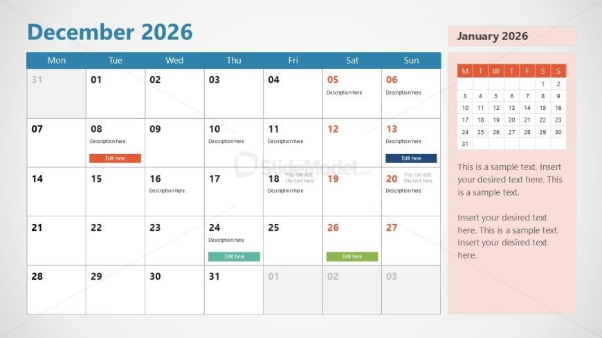 Simple 2026 Calendar PPT Slide Layout
