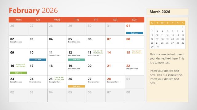 Month of February Slide – 2026 Calendar PowerPoint Template